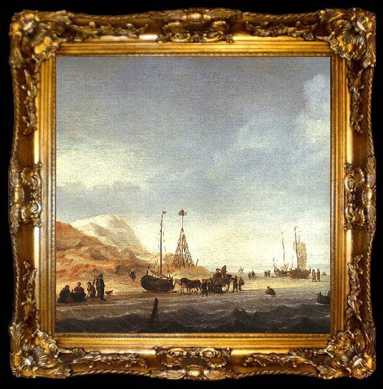 framed  Simon de Vlieger A Beach with Shipping Offshore, ta009-2